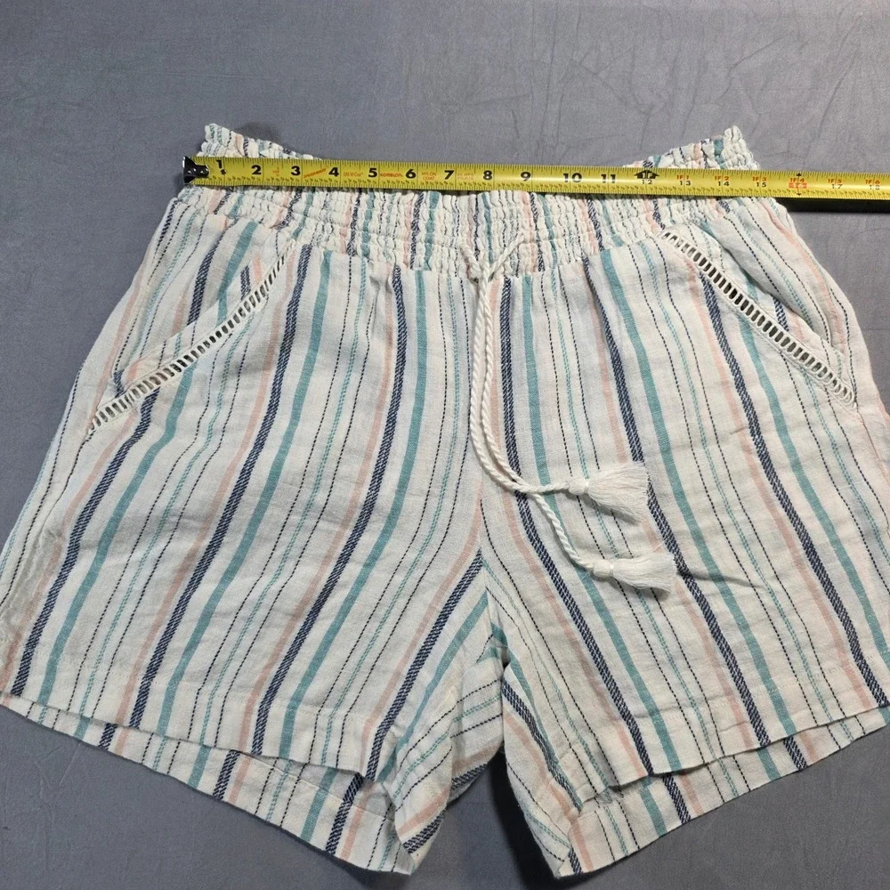 Briggs Womens Linen Blend Striped Smocked Waist Shorts Blue Coral Medium‎